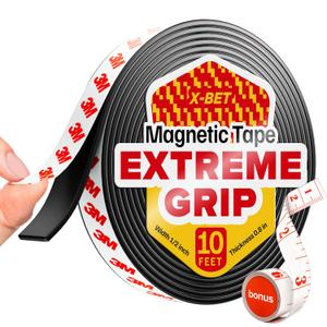 Super Sticky Magnetic Tape (10 feet x 1/2 inch) - Stong Magnet Strip with Adhesive Backing for DIY & Crafts - Easy to Cut and Mount on Fridges, Whiteboards & More (1/2 Inch x 10 Ft)
