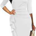 Church Dresses for Women 3/4 Sleeve Bodycon Ruffle Vintage Wear to Work Pencil Midi Dress.L