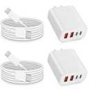 USB Type C Charger for iPhone 17 16 Pro,40W Multiport Type C Charger Fast Charging,2Pack 4Port USB C Wall Charger 10FT USBC Chargers Cord for iPhone 17/17 Pro/17 Air/16 ProMax/16e/15/15 ProMax/15 Plus (White)