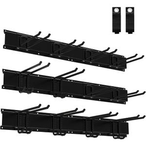 Garage Tool Organizer Wall Mount 96 Inch Garden Yard Tool Organizer Adjustable Tool Hangers Wall Shovel Holder 6 Plates & 12Hooks & 2 Webbings Heavy Duty Tool Rack - 600lbs Max Load
