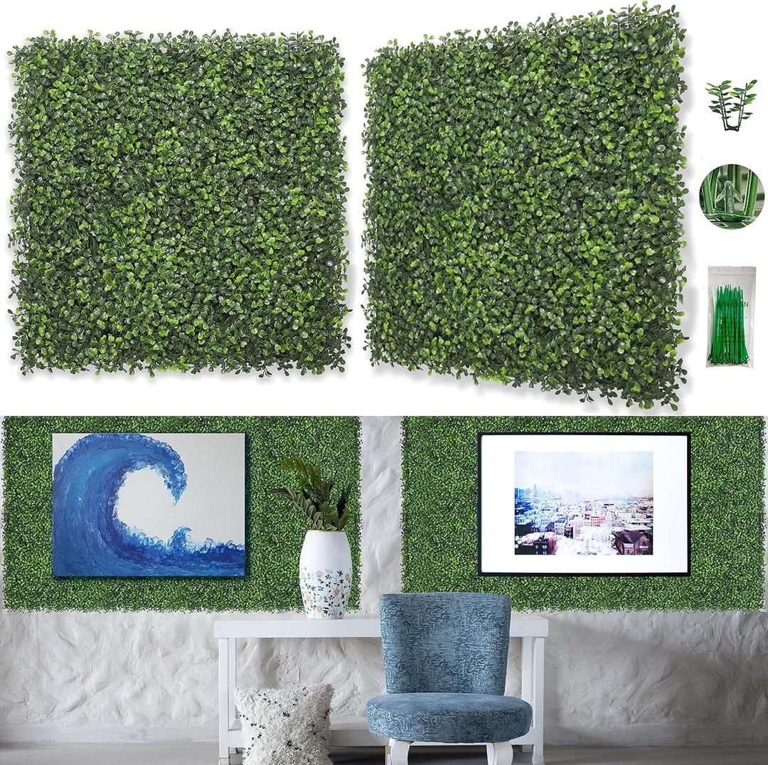 Bybeton 10-Pack Artificial Boxwood Panels (20"x20"), Covers 27.7 Sq.Ft. - 5-Year UV-Proof Ultra-Dense Faux Greenery Wall Backdrop for Outdoor Privacy Fence, Patio & Indoor Decor