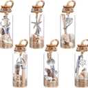 Qunclay 6 Pcs Coastal Beach Ornaments Nautical Glass Message Bottle Christmas Ocean Sand Jar Hanging Ornaments Decorations with Seashell for Home Xmas Tree Wedding Baby Shower Party Favors