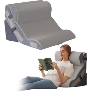 3 Pack Orthopedic Bed Wedge Pillow Set for Sleeping, Sitting up in Bed, 6-in-1 Foam Wedge Pillow for Acid Reflux & Back Pain Relief & Leg Elevation, Post Surgery Pillows for GERD & Snoring, Grey