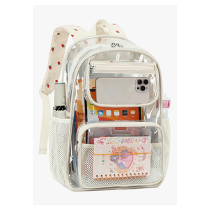 Bluboon Clear Backpack Heavy Duty Kids Boys Clear Bookbag See Through Backpacks with Pencil Case for College Work (Transparent Strawberry