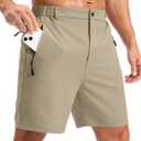Pudolla Mens Hiking Shorts 5"/ 7"/ 9" Lightweight Quick Dry Casual Golf Shorts for Men Work Fishing with 3 Zipper Pockets(Light Khaki 7 Inseam-XL)