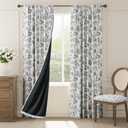 jinchan Blackout Floral Curtains for Bedroom, 84 Inches Long Printed Flower Black Out Curtains, French Country Back Tab Window Treatment Farmhouse Drapes Set 2 Panels Black (*Jacobean Black on Off White)