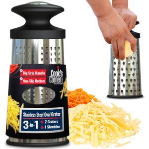Graters for Kitchen Stainless Steel  Cooks Corner  Food Grater and Shredder with Comfortable Cushioned Grip and Antislip Base  Ergonomic Oval Kitchen Grater Wont Strain Hands
