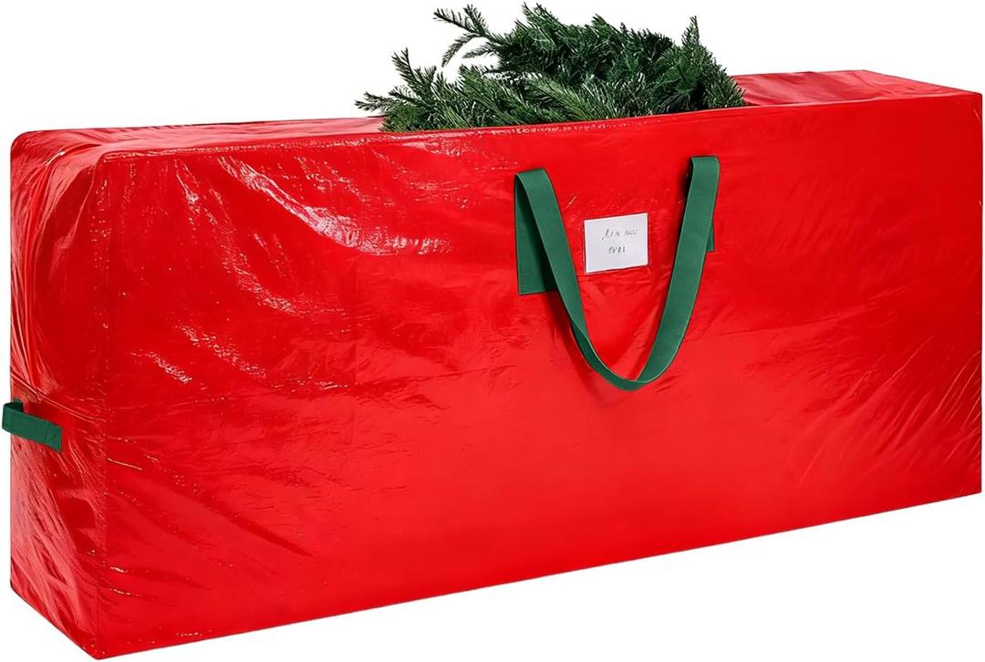 KRYSTY Durable Large Christmas Tree Storage Bag,Fits Up to 9 ft Artificial Trees,Heavy Duty Zipper&Reinforced Handles For Christmas Tree Bag,Protects Against Dust,Moisture & Damage,Red