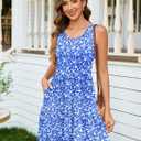 AUSELILY Womens Summer Dress Casual Sleeveless Crewneck T Shirt Sundress Flowy Tiered Swing Mini Dresses (Blue, XL)
