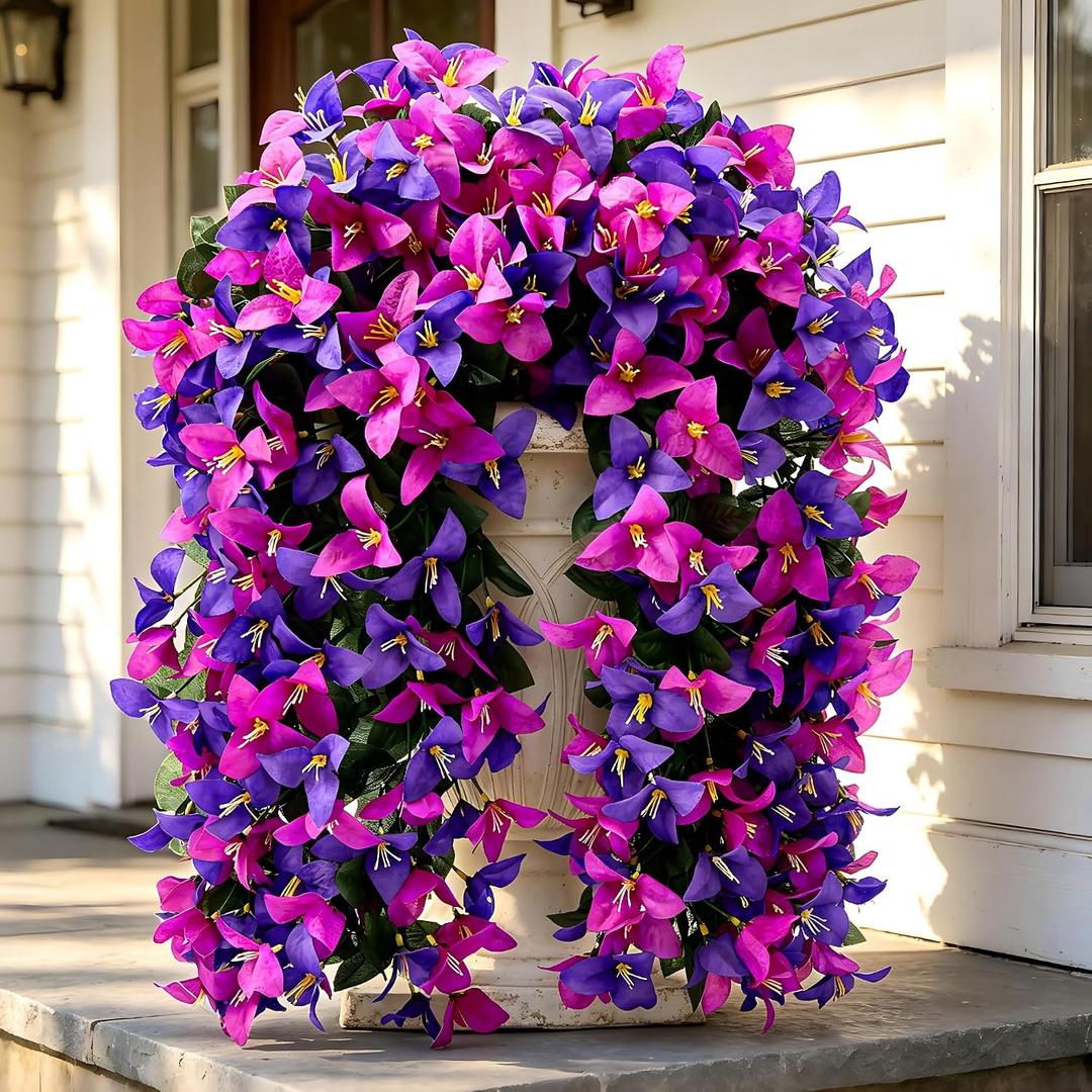 Fake Bougainvillea Artificial Hanging Flowers, 2 PCS Outdoor faux Plants UV Resistant Realistic Silk Long Trailing Vines for Door Porch Outside Planter Urn Patio Garden Yard Dec,Dark Light Purple