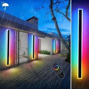 Outdoor RGB Wall Lights, 56" RGB/Warm/White Dimmable Modern Led Wall Lighting, IP65 Waterproof Long Wall Sconce with Remote and APP Control for Outdoor/Indoor Party Gathering