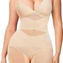 KUMAYES Shapewear Bodysuit for Women - Tummy Control Butt Lifter Fajas Body Shaper V-Neck Body suit Waist Trainer (Medium, Beige)