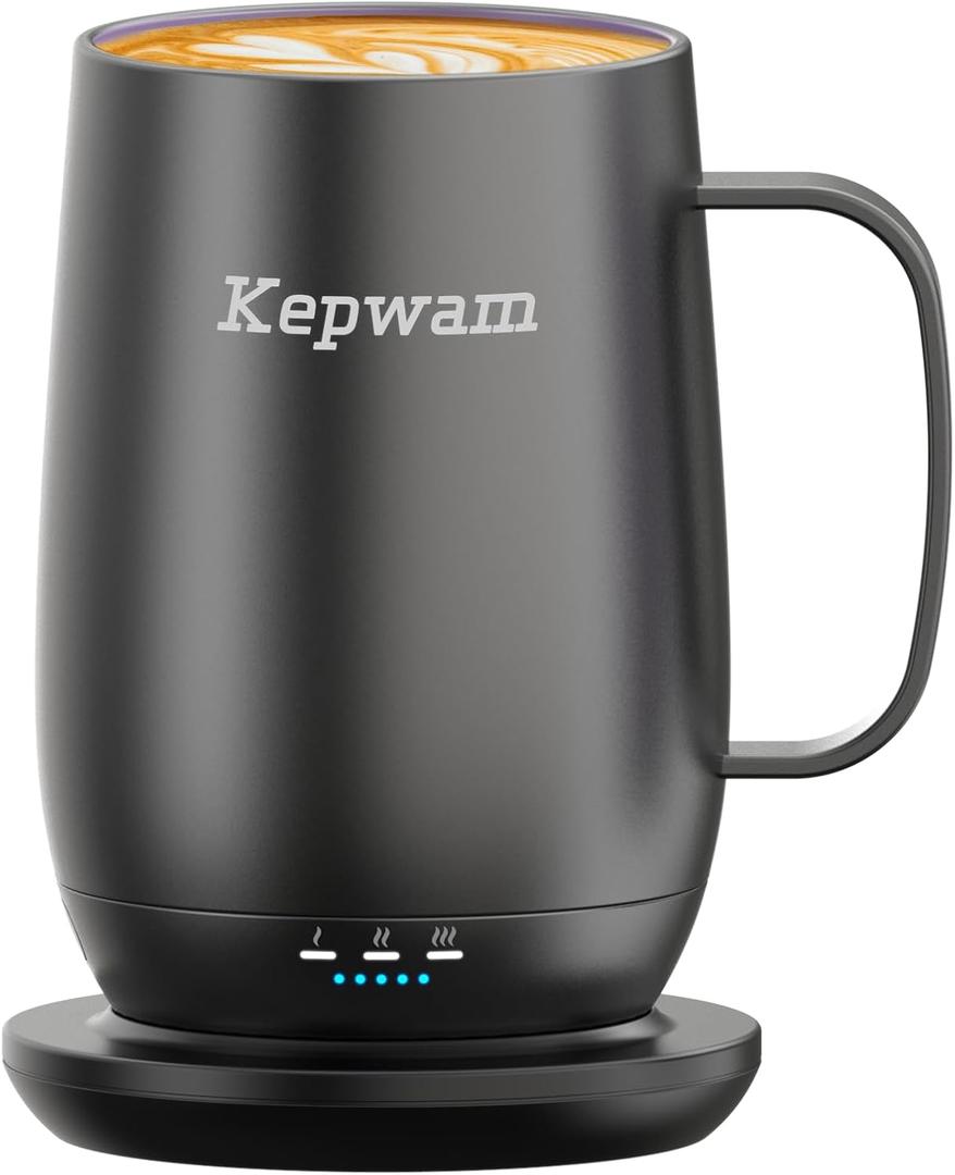 Kepwam Heated Coffee Mug T2-Plus, 20oz Leading Large Capacity Self Heating Coffee Mug, Up to 8 Hrs Battery & Hot Up to 149, Smart Coffee Mug for Women, Men (Black)