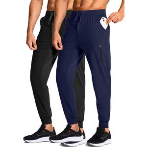 Men's Athletic Joggers Stretch Sweatpants with Zipper Pockets Running Workout Gym Track Golf Pants for Men L