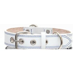 Premium Leather Collars with Stainless Steel Buckles (21"-24", White)