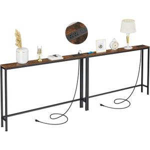 ManGuish 94.4" Long Console Table with Charging Station, Sofa Table with 2 Power Outlets & 2 USB Ports, Metal Frame, with Extension Cord, Behind Couch Table for Living Room Entryway, Rustic Brown ManGuish 94.4" Long Console Table with Charging Station, Sofa Table with 2 Power Outlets & 2 USB Ports, Metal Frame, with Extension Cord, Behind Couch Table for Living Room Entryway, Rustic Brown