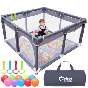 Orian Baby Playpen Large Playpen for Babies and Toddlers, Oxford Fabric, Indoor & Outdoor Play Pen, 10 Colorful Balls, 4 Pull-Up Rings, Carry Bag (50x50)