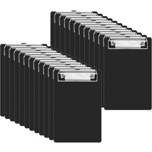 24 Pack Small Clipboards 4.7 x 7.3 Inch Mini Clipboards with Pen Holder Clip A6 Memo Clipboard Plastic Pocket Clipboard with Profile Clip for School Office Restaurant Cafe Hotel (Black)
