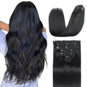 Sisily Clip in Hair Extensions Real Human Hair, 20 inch 120g, Jet Black, 100% Brazilian Remy Human Hair Clip in Extensions Soft Straight 7pcs Per Set with 16 Clips Double Weft