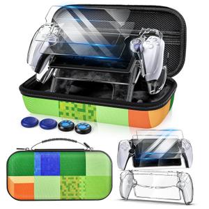 Auarte 12 in 1 Accessories Set for Playstation Portal Remote Player, Hard Carrying Case for PS Portal with Clear Skin Case for PS5 Portal, 2 Screen Protector with 4 Thumb Grip, World Green