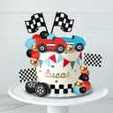 25 PCS Racing Cake Toppers Red Blue Clay Race Car Birthday Cake Decorations for Racing Car Checkered Flag Birthday Anniversary Party Supplies