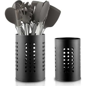 Berglander Kitchen Utensils Holder for Counter Top 2 Pieces, Black Stainless Steel Cutlery Holder, Kitchen Essentials Farmhouse Style Home Countertop Organizer