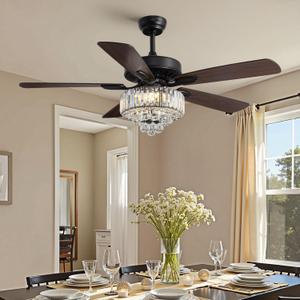 52-inch Crystal Ceiling Fan with Lights,Modern LED Fandelier with Remote Control,6-Speeds,Low Profile Flush Mount Chandelier for Living Room,Dining Room,Bedroom,Foyer 52-inch Crystal Ceiling Fan with Lights,Modern LED Fandelier with Remote Control,6-Speeds,Low Profile Flush Mount Chandelier for Living Room,Dining Room,Bedroom,Foyer