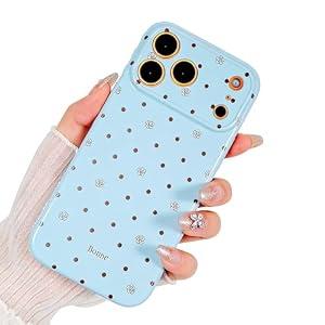for iPhone 17 Case Blue Cute Polka Dot Pattern | Shockproof Silicone TPU PC Protective Cover for Girls Women, Fashion Design with Camera Protection, Wireless Charging