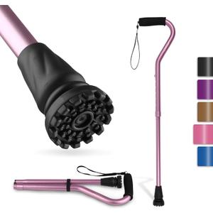GPTCAMP Walking Cane and Walking Stick for Men Women,Lightweight Folding Canes with Offset Soft Cushioned Handle,Adjustable & Collapsible,Mobility & Leg Surgery Recovery (Pink)