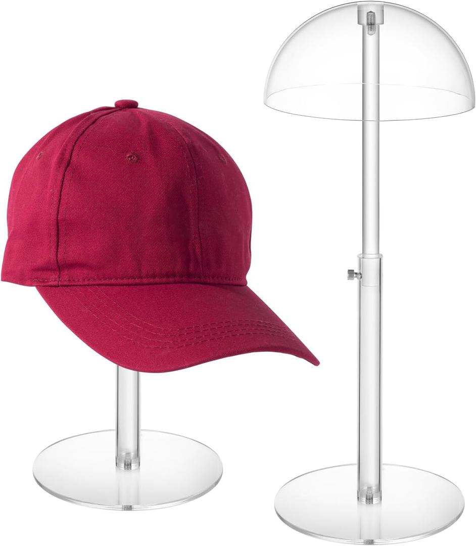 JUESHA Clear Acrylic Hat Display Stand Height Adjustable, Countertop Hat Holder for Baseball Caps Cowboy, Wig Head Counter Stand for Closet (PATENT PENDING)
