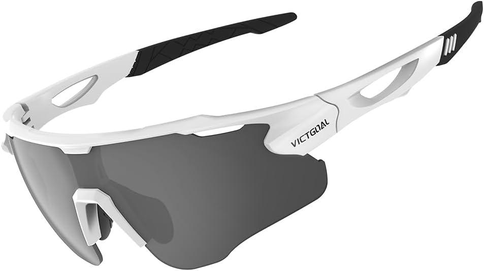 VICTGOAL Cycling Glasses for Men Women with Polarized Lenses UV Protection Cycling Sunglasses TR90 Frame for MTB Bike Glasses (White)