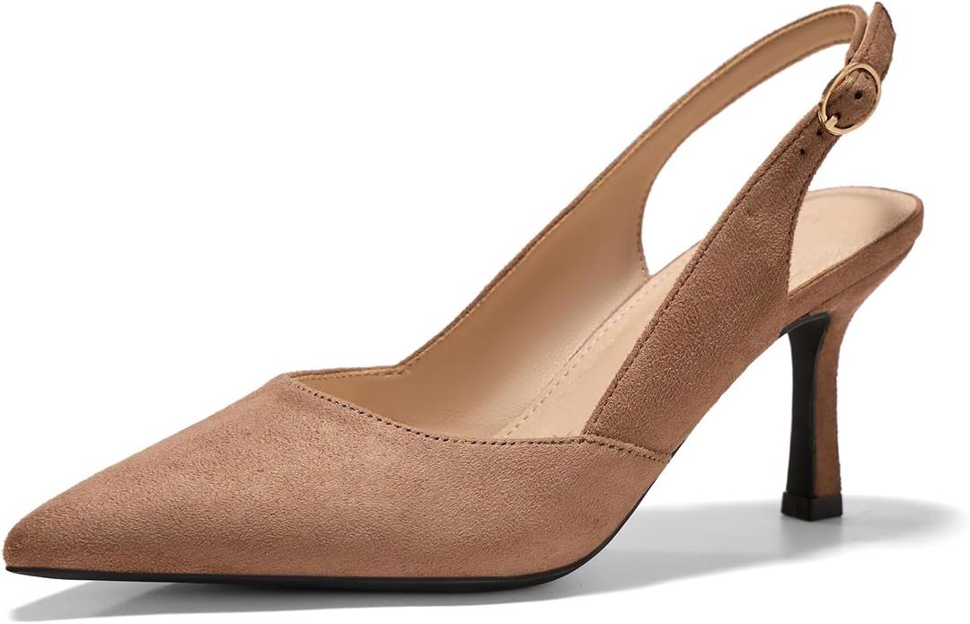 Women's Slingback Kitten Heels Closed Pointed Toe Pumps Wedding Party Dress Shoes (7.5, Suede Light Coffee)
