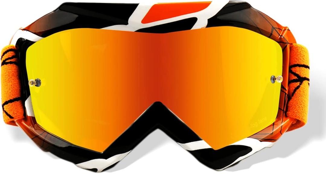 Youth & Kids Motocross Goggles - Dirt Bike & MX Motorcycle Off Road Goggles with Anti Fog UV Protection Lens (Techline Orange,orange Lens)
