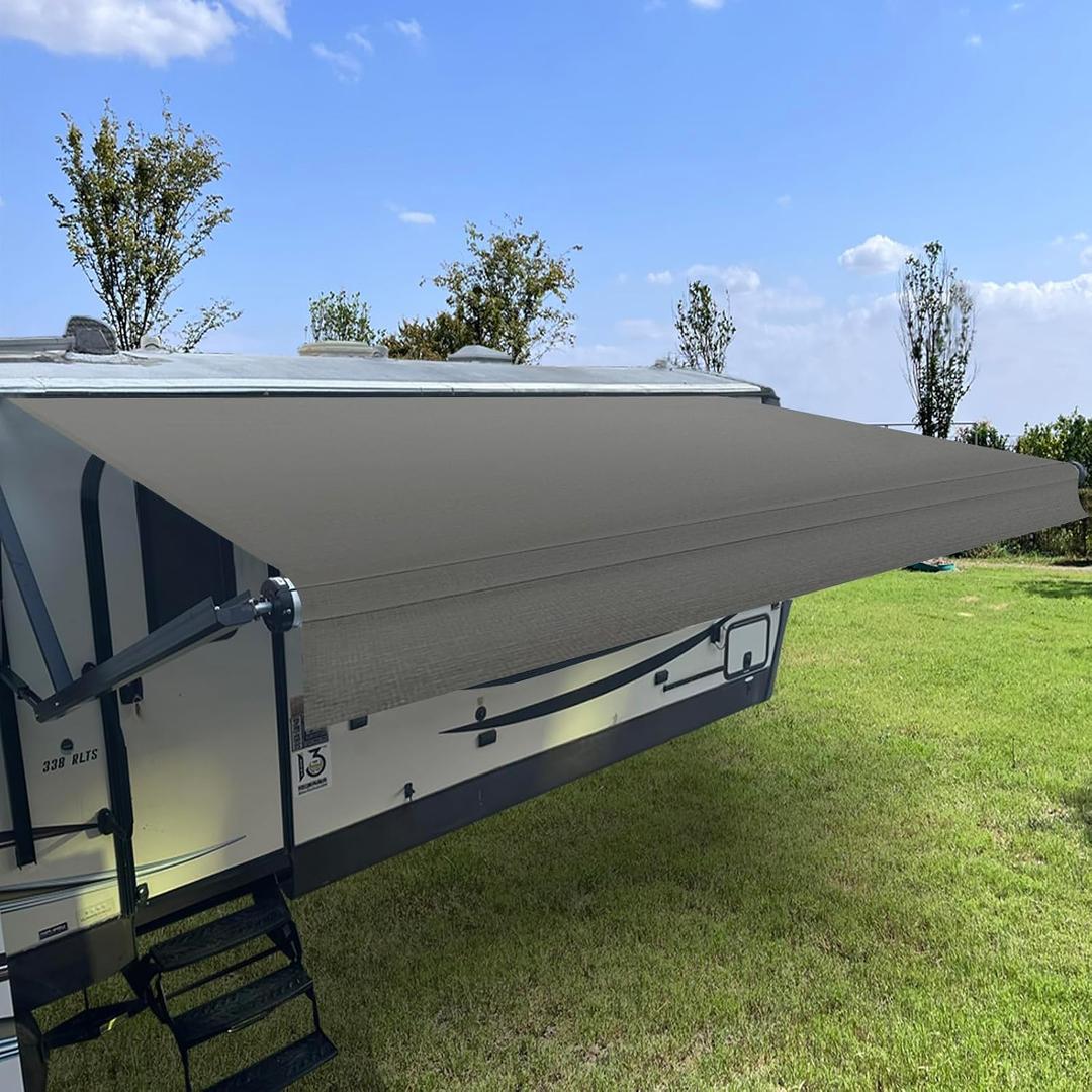 RV Awning Fabric Replacement,Camper Awning Replacement,16 oz Heavy Duty Waterproof Vinyl Universal RV Awning Replacement for All Brands Camper,Trailer, Motorhome Awnings,Smoke Grey 18'2''