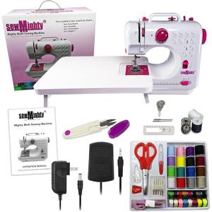 Portable Mini Sewing Machine & Sewing Kit  12 Pre Programmed Stitch Patterns  Battery and AC Operated, Dual Speed, Sews Forward & Reverse, AC & DC Power  Includes Foot Pedal