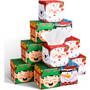 12 Pack Christmas Facial Tissues Cube Boxes Bulk 600 Sheets 3 Ply Santa Claus Small Tissues Cube Boxes for Xmas Party Winter Home Bedroom Car Accessories