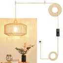 Plug in Pendant Light Paper Woven Rattan Hanging Lights Boho Hanging Lamp Rustic Farmhouse Pendant Lights for Kitchen Dining Room Bedroom Entryway, with 3-Way Dimmable Bulb (Woven-2)