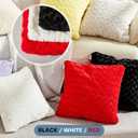 18 x 18 Black Pillow Covers Couch Throw Pillow Cases for Living Room Bed Room Faux Rabbit Fur with Rose Pattern Square Black Cushion Covers for Bed Couch Sofa Chairs