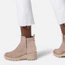 Trish Lucia Womens Platform Lug Sole Chelsea Boots Ankle High Chunky Block Heel Non-Slip Suede Leather Slip on Combat Fashion Booties (Beige)