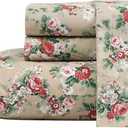 Laura Ashley - Twin Sheets, Cotton Percale Bedding Set, Lightweight & Breathable Home Decor (Ashfield Beige, Twin) (Queen)