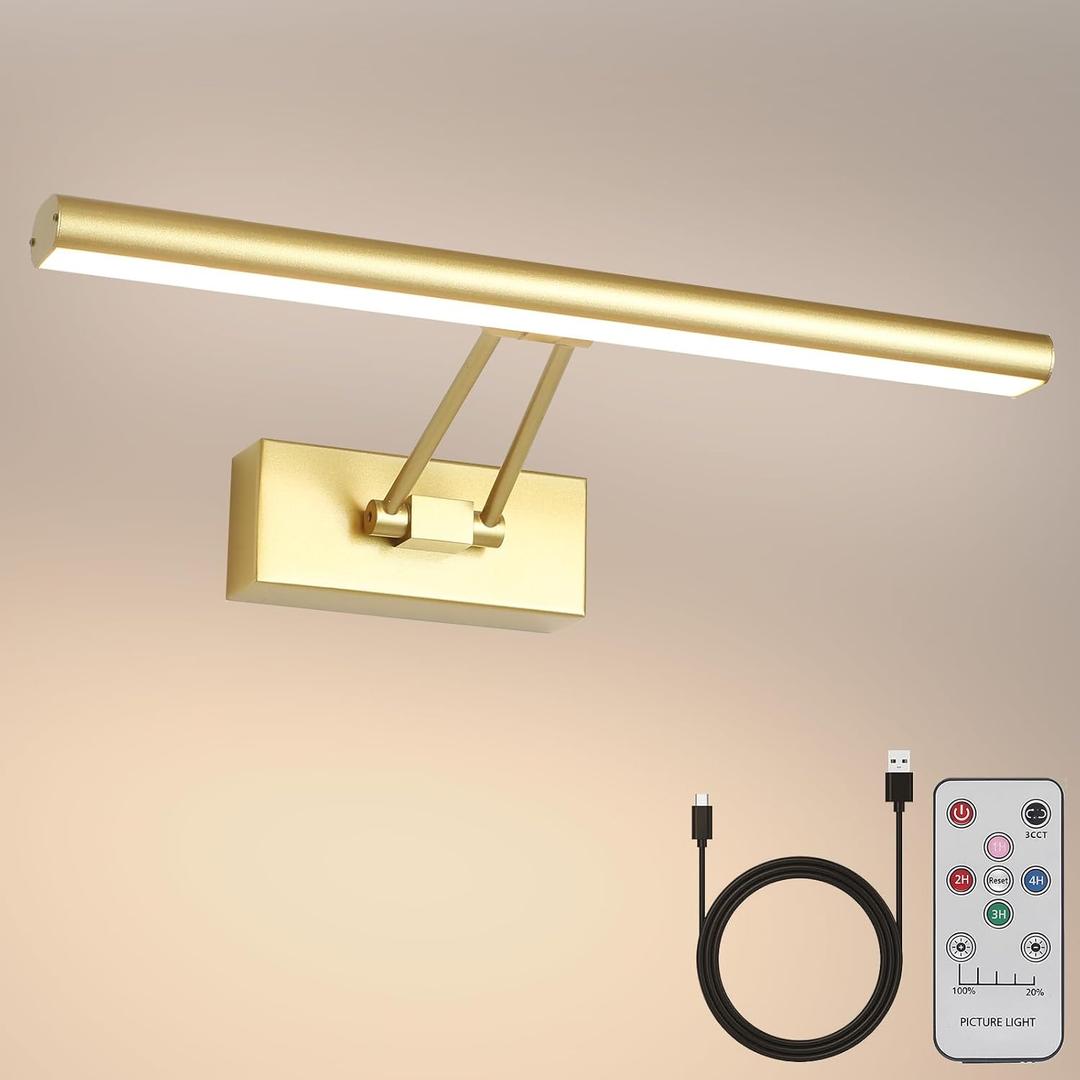 Picture Light,13.5" Art Light, Picture Light Battery Operated,3CCT Picture Frame Light,Wireless Picture Lights for Painting,Wall Display, Photo,Library Gold-Painted