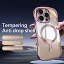 UEEBAI For iPhone 16 Pro Max Case, Cute Wave Frame Magnetic Phone Case Compatible with Magsafe Full Camera Protection Cover Soft Electroplated Phone Cover for Women Girls - Pink
