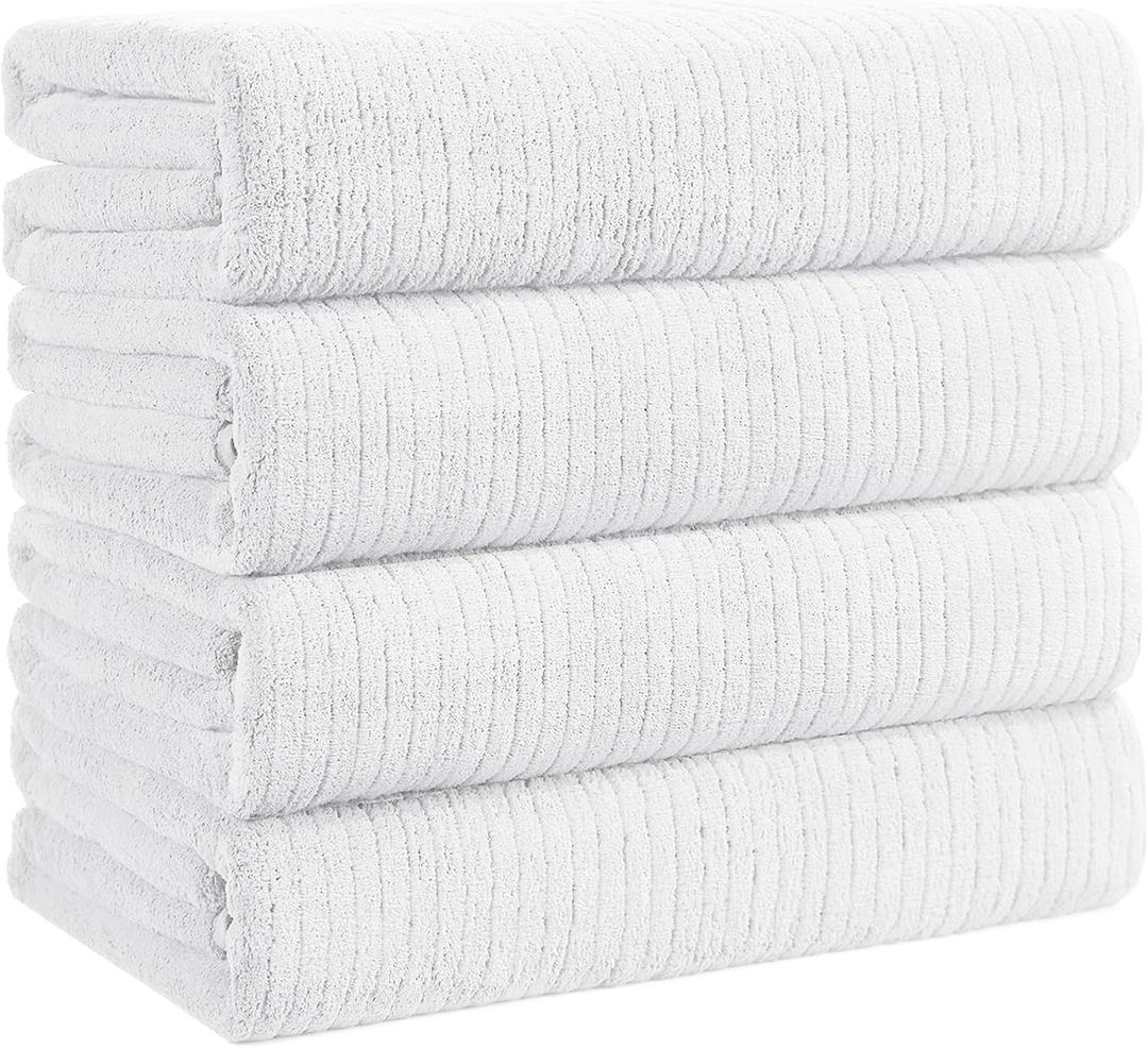 Bath Towels Set of 4 Extra Large 35 x 70 Inches,Luxury Thick High Absorbent and Quick Dry Bath Sheet,Ultra Soft Microfiber,Bathroom,Beach,Yoga,Sport,SPA,Fitness (White), 4 Piece Bath Towels