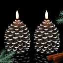 LED Flameless Pinecone Candles with 6H Timer, Waxy Pillar Candles, Christmas Candle 2 Pack Flickering Acorn Decor Woodsy for Fall Christmas Decor(Brown, 3.5 x 6 Inch)