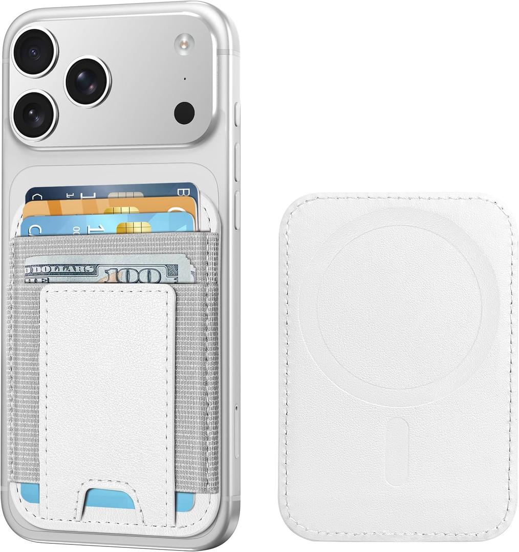 ExtreLife Upgraded for Magsafe Wallet, Strongest Magnetic Wallet for iPhone 17/16/15/14/13/12 Series, for iPhone Magsafe Wallets with 2 Card Slots, RFID Blocking, Vegan Leather, Fit 7 Cards, White