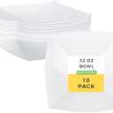 Restaurantware Moderna 32 Ounce Fancy Plastic Bowls 10 Square Disposable Salad Bowls - Durable Heavy-duty White Plastic Bowls For Warm And Cold Foods