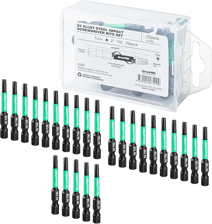 2 x 
GRENPRO Security Bit Set 25pcs Impact Drive Bits, CNC Machined 2" Torx & Hex-Shank S2 Steel Screwdriver Star Bits with Storage Box, Tamper Proof T20 Magnetic Torque