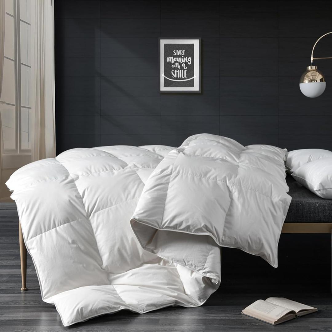 APSMILE Queen Down Feather Fibers Comforter, All Seasons Down Feather Fibers Duvet Insert with 100% Organic Cotton, High Fill-Power Medium Warm Hotel Comforter Insert, 90x90, Ivory White