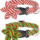 Malier 2 Pack Christmas Dog Collar with Flower, Red Dog Christmas Collar with Buckle Adjustable Cotton Collar for Small Medium Large Dogs Puppy (Small) (Red Stripes and Green Stripes)