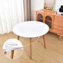 Round Fitted White Tablecloth with Elastic for 60 inch Tables No Slip Cloth Table Covers Washable Stretchy Table Cloths for Kitchen Dining Outdoor Party